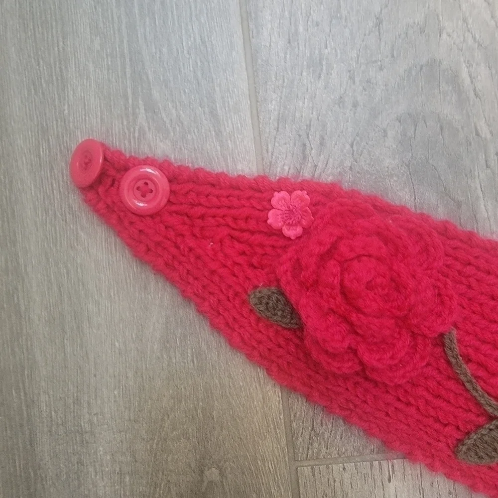 Crocheted Headband Pink Rose